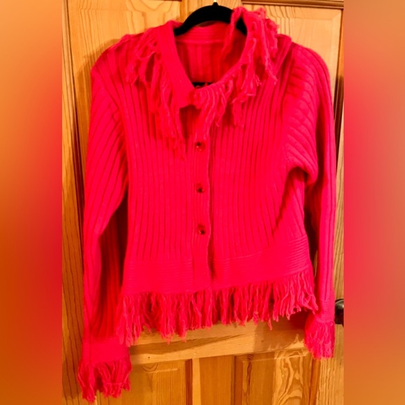 SHEIN Fast Fashion Women's Pink Fringed Button Cardigan Barbiecore Boho Grunge - Picture 4 of 9